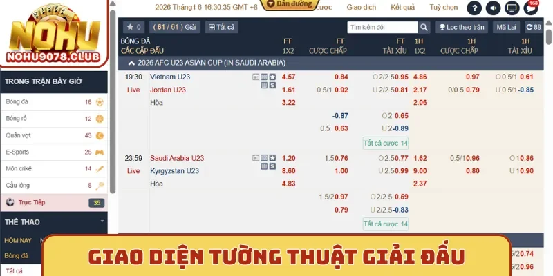 Nohu với Giao diện tường thuật giải đấu